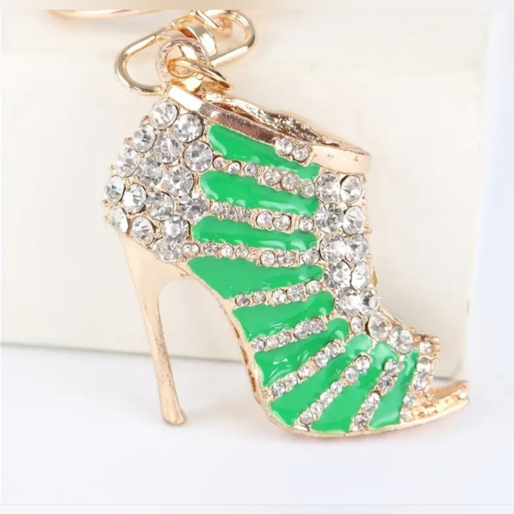 Green and Purple Rhinestone High Heel Keychains (2) - Picture 2 of 4